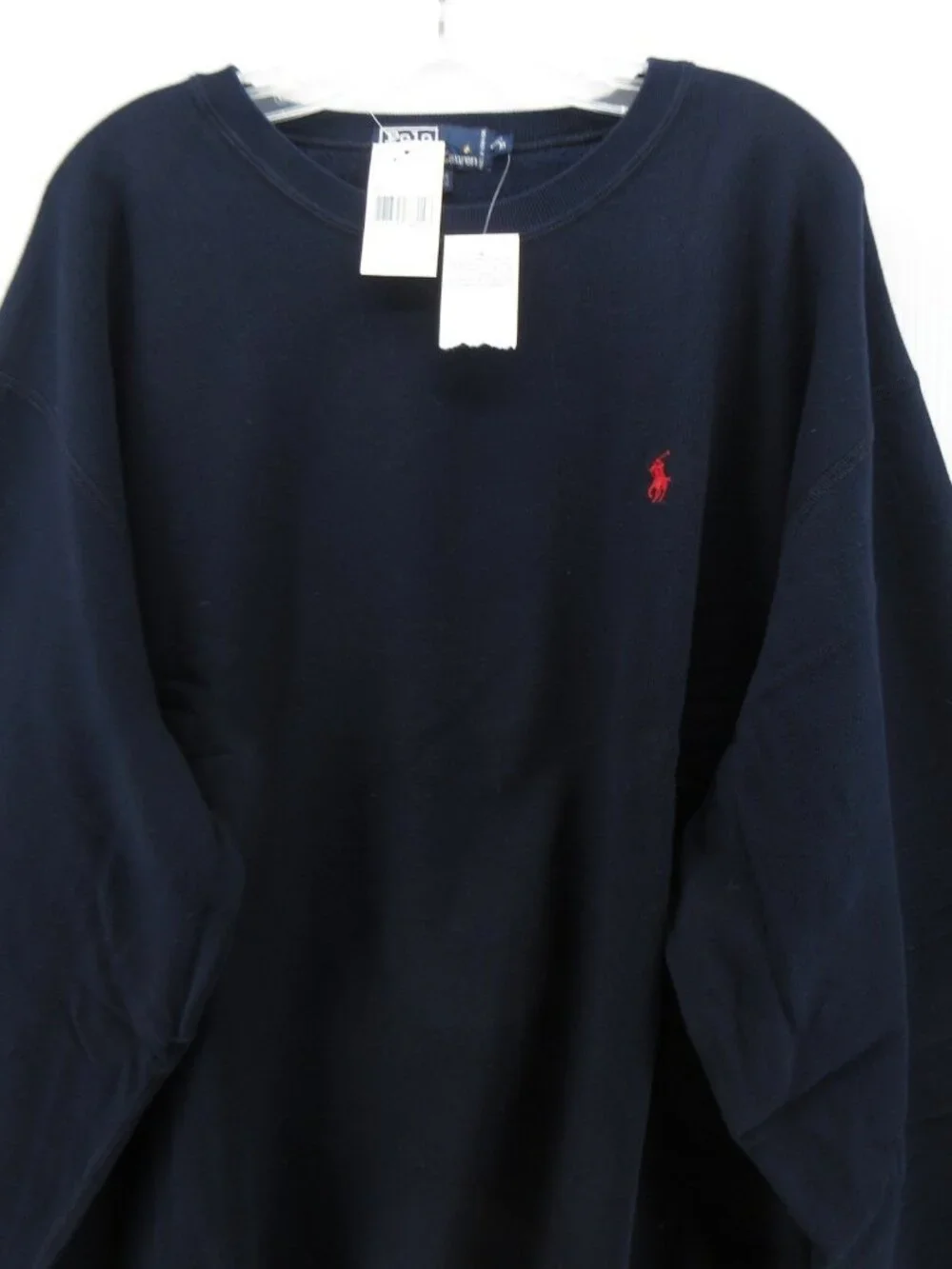 VINTAGE Polo Ralph Lauren Sweatshirt XL Navy Pullover Blank Pony 90s *